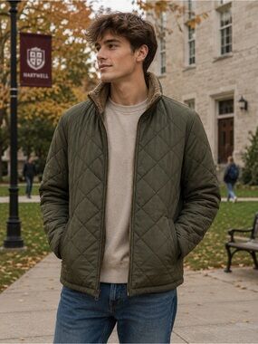 Weatherproof Vintage Olive Quilted Sherpa-Lined Jacket — Size M